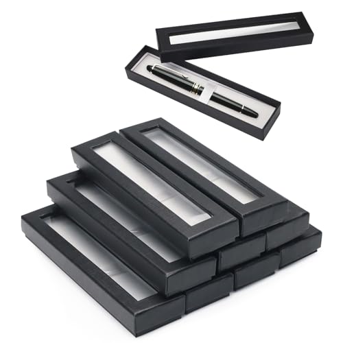 Jinzhenhong 10 caixas de caneta vazias com tampa transparente de papelão, caixas de presente para canetas, estojo de exibição de caneta preta para embalagem de presente (10)