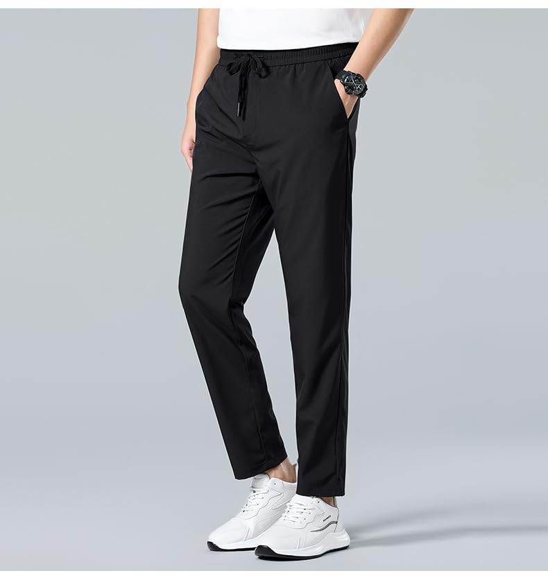Men's Quick-Dry Athletic Pants, Lightweight Summer Casual Pants, Straight Leg with Drawstring, Navy Blue and Gray2