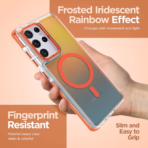 Image of Magnetic Case for Samsung Galaxy S21 Ultra [Compatible with Magsafe] [Cute Fashion Fluorescent Design] [1 Screen Protector] Slim Translucent Matte Case for Galaxy S21 Ultra 6.8 inch, Orange
