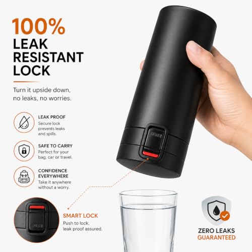 Image of Premium Stainless Steel Coffee Mug with Leak-Proof Lid - 300ml Vacuum Insulated Travel Tumbler for Hot & Cold Beverages, Double Walled Reusable Coffee Cup for Office, Home & Car (Black)