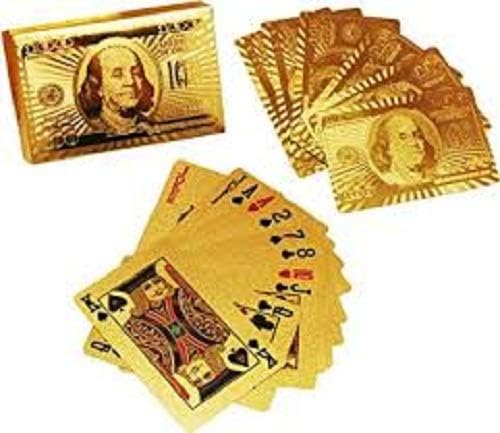 WingsCreations Gold Plated Classic Poker Playing Cards(Golden) for Adults, 54 Cards Pack of 1