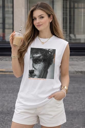 Image of Mack Jonney Women's Printed Cotton Sleeveless Vest | Round Neckt-Shirt| Casual Gym Tank Top-M.J8299