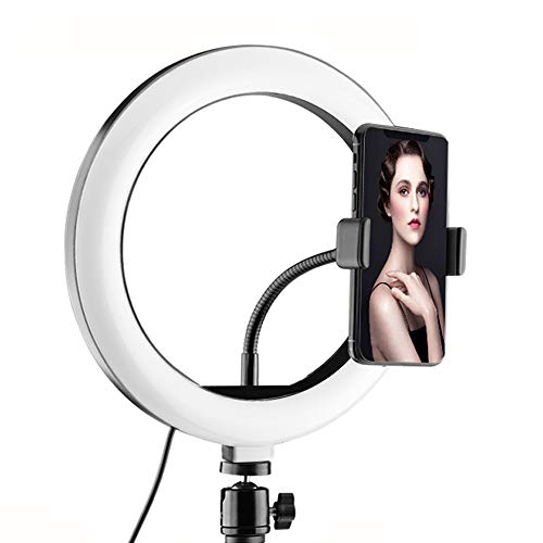 Ring Light with Phone Holder, 10.24 Inch Ring Light Three Color Modes and 10 Brightness Levels for Photography and Recording Videos, Cell Phone Selfie Ring Light Indoor or Outdoor Lighting