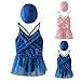 Fashion Girls Quick Dry Princess Mesh Swimsuit Suit Skirt with Swimming Cap Girls Small Bikinis (Blue, 2-3 Years)
