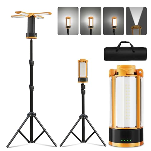 T-SUN Rechargeable Camping Light with Stand, 10400mAh LED Work Light 4100 Lumens with 4 LED Lamp Heads, Portable Work Light with Detachable Tripod 67