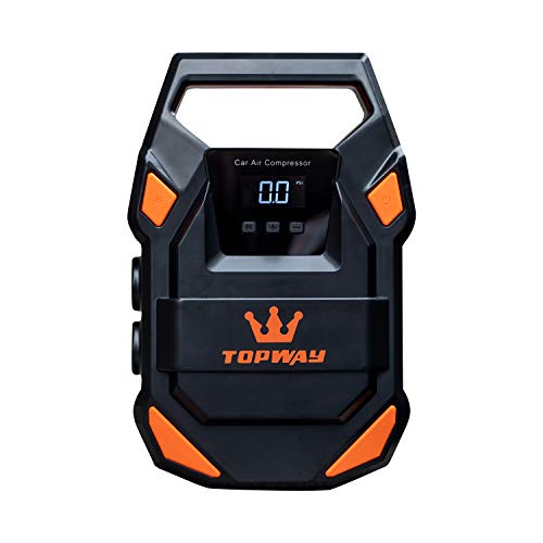 TOPWAY Digitale bandenpomp voor auto's, bestelwagens, motoren, fietsen - 12V - mini-luchtcompressor In handige tas