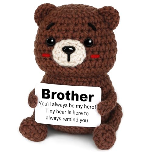 Glydein Brother Gifts from Sister Brother, Handmade Positive Crochet Bear Decor, Christmas Birthday...