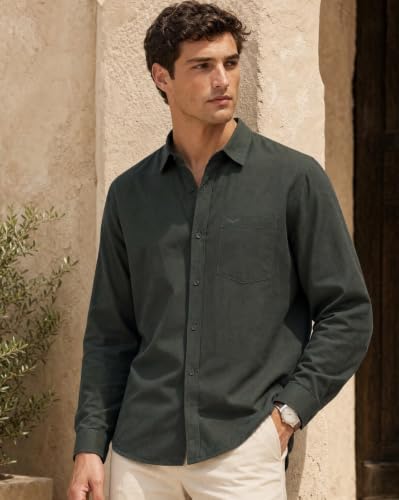 Image of Nobero Breezy Premium Linen Cotton Shirt for Men | Stylish Casual Shirts for Men | Semi Cut Collar | Box Pleat | Curved Hem | Regular Fit | Full Sleeve | S-XXXL