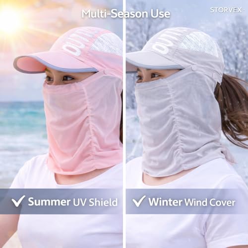Image of Polyester Sun Protection Scarf Cap with Face Mask & Neck Cover for Men Women Kids, UV UPF Summer Hat, Breathable Balaclava for Cycling Running Beach Outdoor (Multicolour)