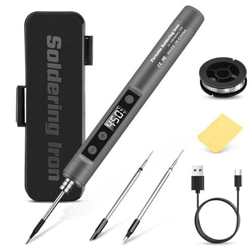 Cordless Soldering Iron Kit - USB Rechargeable Portable Cordless Soldering Gun - LCD Digital Adjustable Temperature Thermostatic for Home Appliance Repair, Grey