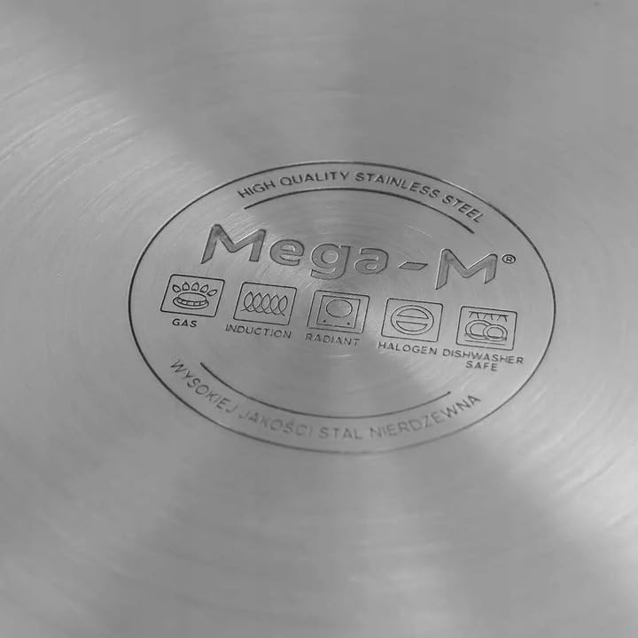 Mega-M Olla GRANDE inducción de acero inoxidable AISI 443 con tapa PRO cocina cerámica, eléctrica, gas, inducción, asas sin calor, tapa incluida (50 L)