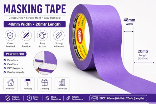 Image of Mario Purple Masking Tape - 20 Meter Length, 48mm Width - Heavy Duty Masking Tape for Industrial Painting & Protection - Pack of 2 Rolls