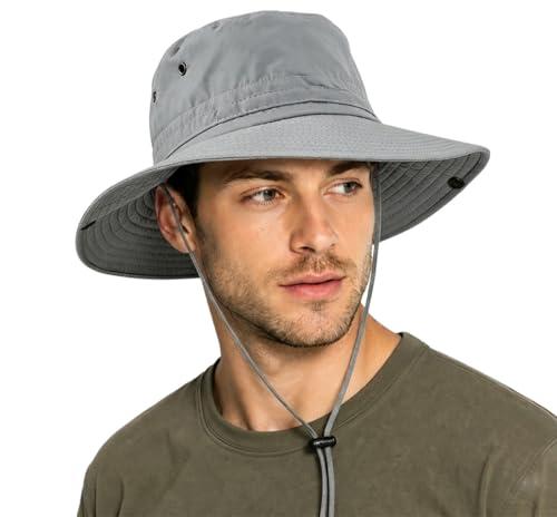 UNIPRIMEBBQ Fishing hat Wide Brim Sun Protection Hat with Breathable Safari hat and Fisherman hat Hiking Hats Boonie Hats for Man Gray