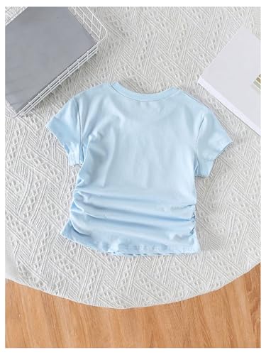 Girl's Bow Graphic Tee Shirts Y2K Ruched Short Sleeve Cute Summer T-Shirt2