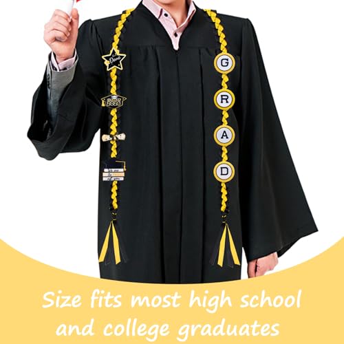 Image of Graduation Leis Class of 2026 Decorations, Handmade Double Braided Graduation Ribbon Leis with Glitter Pins for Him Her High School College Congrats Party Supplies (Black & Gold)