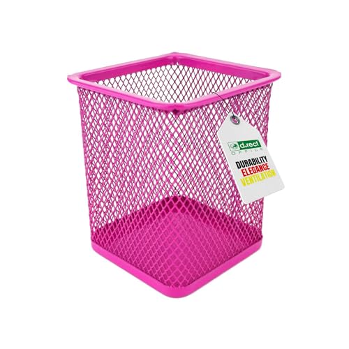 D.RECT Pot à Crayons carré Porte Cube en métal, Gobelet Multifonction pour Stylo à Bille, Conception de Maille, Rose 110849