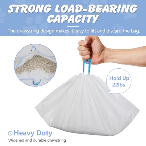 Cat Litter Box Liners, Heavy Duty Cat Litter Bags, 30 Count Extra-Thick 3MIL Drawstring Cat Litter Box Bags, Jumbo 36’’ x 19’’ Cat Litter Box Liners - Tear & Leak Resistant - Pet Supplies(3 Rolls)
