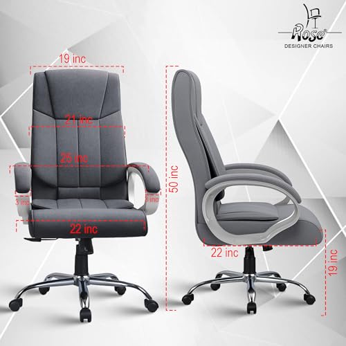 Image of ROSE Kyoto Orthopedic Boss Chair with 3 Years Brand Warranty, Ergonomic Executive Chair Seat, Metallic Base | High Back (Grey, Fabric)