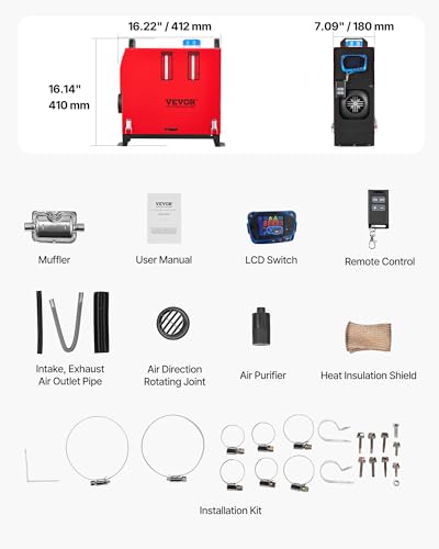 Image of VEVOR Diesel Air Heater, 8 kW DC12-24V, Fast Heating Diesel Parking Heater with Remote Control and Blue LCD Switch, Low Noise, Pre-Heating Function, for RV, Truck, Camper, Van, Boat and Trailer | Remote Control and Blue LCD Switch, Low Noise, Pre-Heating Function, for RV Truck Camper Van Boat and Trailer