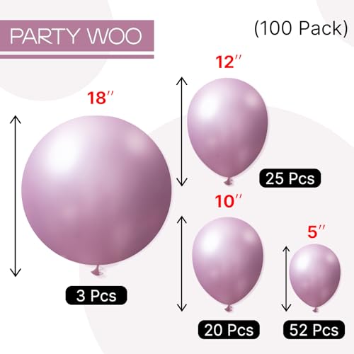 Image of PartyWoo Metallic Pink Balloons 100pcs Different Sizes Pack of 18 12 10 5 Inch Chrome Pink Balloons for Graduation Wedding Girl Baby Shower Gender Reveal Birthday Princess Party Decorations Pink-G108
