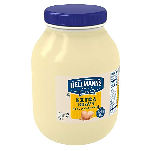 Image of Hellmann's Extra Heavy Mayonnaise Jar, Extra Egg Yolk, Condiment for Sandwiches, Salads, Mayo Made with 100% Cage Free Eggs, Gluten Free 1 gallon 128 oz, (Pack of 2)