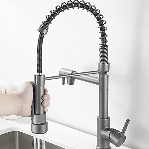 Robinet de cuisine pivotant 360 mitigeur à ressort noir mat