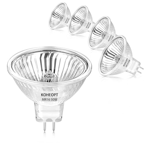 KOHEOPT MR16 50W Halogen Light Bulbs 2 pin 12V Durable 4 Packs High Output GU5.3 Base for Landscape Lights Track Lights Desk Lamps Dimmable 2800K Warm White