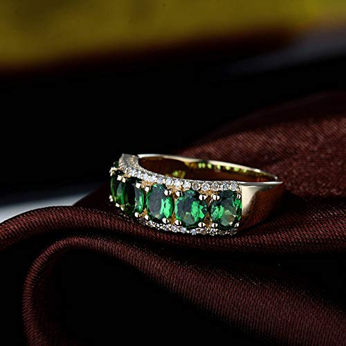 Amdxd 18K Ring Yellow Gold, Women Wedding Ring Band 1.91Ct Oval Cut Green Tsavorite With 0.2Ct Diamond, Gold Size 4.5, Graduation Gift #TOP4