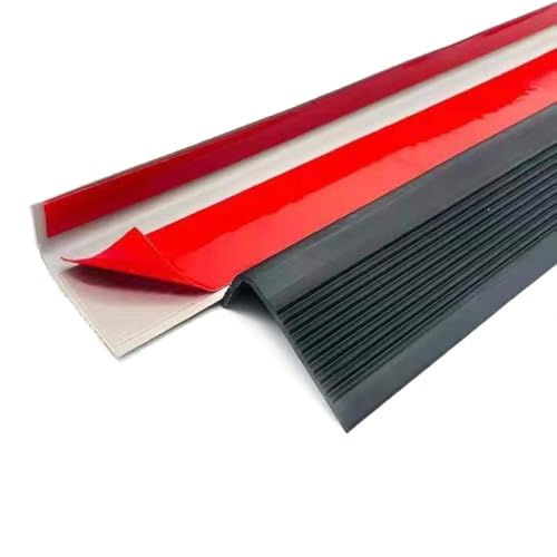 Tira de vinilo autoadhesiva para bordes de escalera de 2 m, borde antideslizante, borde de goma de PVC (50 x 25 mm, negro)