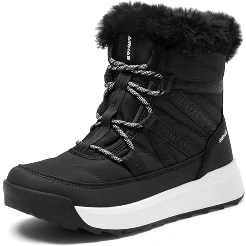 AIRHAS Women's Warm Snow Boots Cold Weather Winter Boots Fur Lined Comfortable Lightweight(Black,7.5)