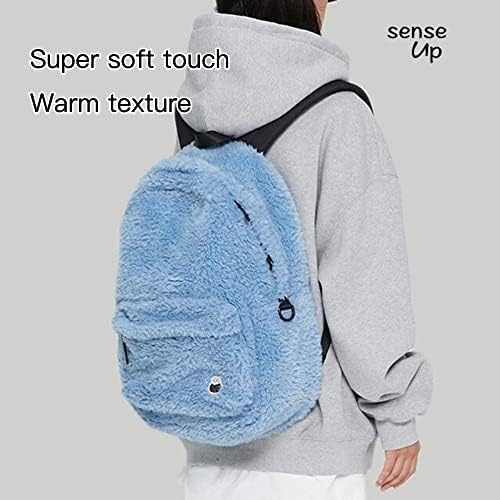 CHERSE Furry Plush Backpacks for Women Blue Kawaii Fuzzy Womens Bag Aesthetic Anime Fluffy Faux Fur (2 in 1 Travel Daypacks)