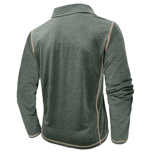 Polo de manga larga para hombre, estilo clásico casual, cuello redondo, material de camiseta de algodón, detalle básico de botón, equipado con bolsillo en el pecho para artículos esenciales, verde