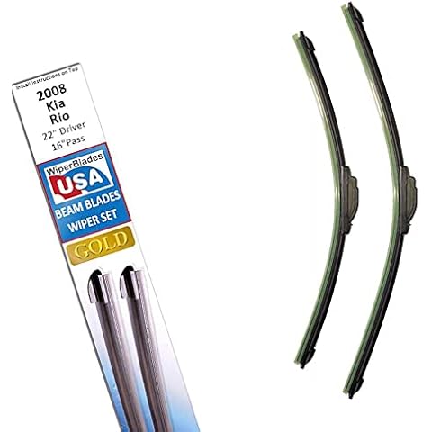 Beam Blade Wipers Set for 2008 Kia Rio Replacement Set - WiperBladesUSA Gold Beam Wiper Blades Wipers Set Cover