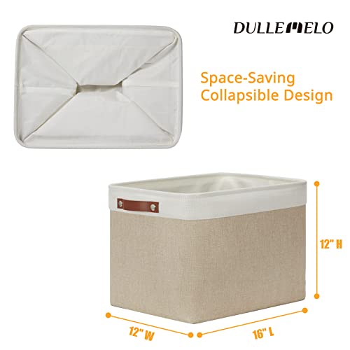 Image of DULLEMELO Storage Baskets Large 16 inchx12 inchx12 inch Tall Rectangular Baskets Fabric Storage Bins for Organizing [1 Pack] Collapsible Linen Shelf Baskets for Clothes, Toys, Closet, Laundry (White&Khaki)