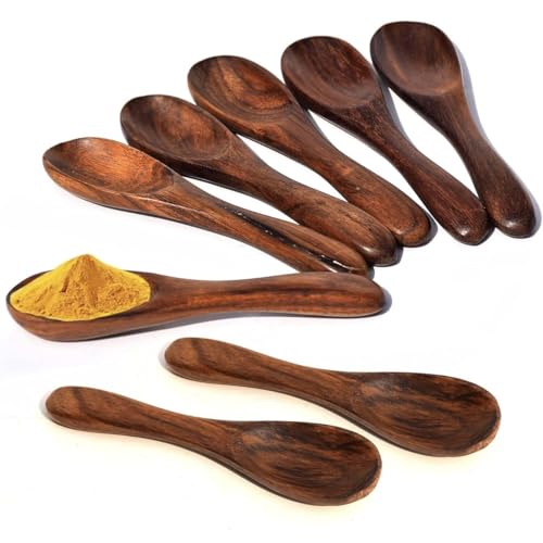 Image of Wooden Masala Spoon for Small Containers, Handmade Wooden Spoon for Tea, Coffee, Sugar, Condiments & Spices, Set of 8 (4 Inch)