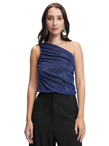 Image of Tokyo Talkies Women's Solid One Shoulder Draped Top | Elegant Asymmetrical Design for A Chic Look | Tops for Woman | Women Tops | Stylish Top