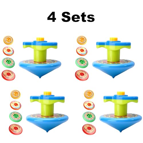 Sepco 4 Sets of 20PCS Super Stacking Spinning Tops Stackable Gyroscope Spinner Top Tower with Launcher Kit Manual Stacked Gyro Stack Spin Toys for Boys and Girls School Students Prizes