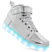 Big Kids Adult Light Up Trainers Luminous Sneakers Boys Girls USB Charging Led High Top Flashing Shoes Xmas (B-Silver,9)