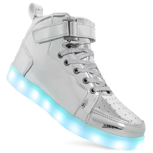 Scarpe da Ginnastica Luminose con Luci per Bambino per Adulti Scarpe da Ragazzi Ragazze Ricarica USB LED Illuminati Scarpe Lampeggianti Alte Xmas (B-Silver,34)