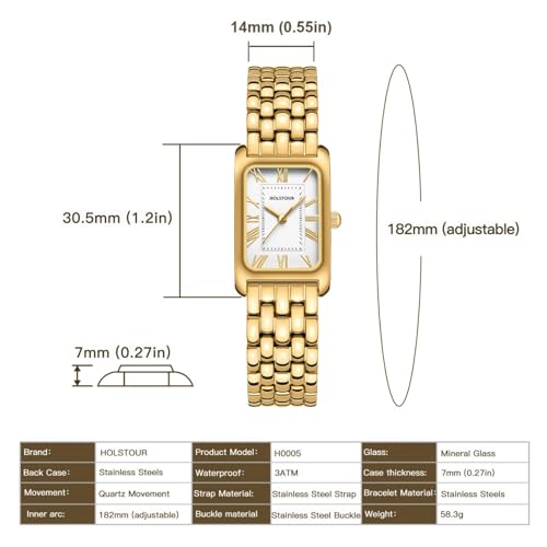 watches for women vintage bracelet roman dial rectangular case gold watch waterproof with tools