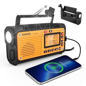 XHDATA D608WB Draagbare noodradio met zwengel, zonne-radio met zwengel, 3000 mAh batterij, oplaadbare led-zaklamp en leeslamp, SOS-alarm, FM/MW/SW bluetooth-muziek voor outdoor en camping