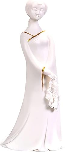 Escultura Figura de mesa Estatua Mujer De Pie Porcelana Blanca Dorada Ornamento De Escritorio Zen Clásico Hecho A Mano Arte Decoraciones Estatua