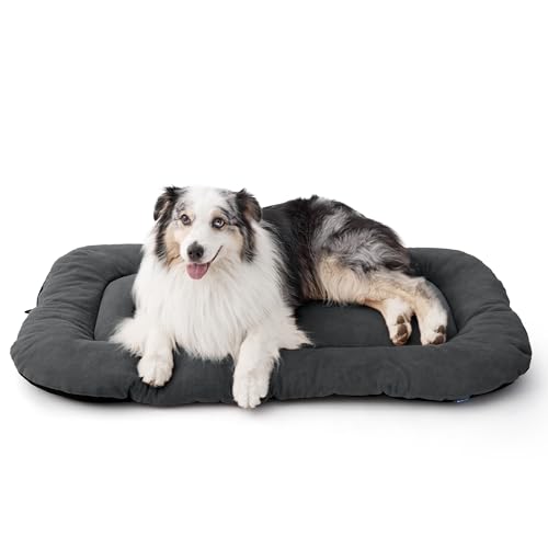 BEDSURE waschbar Hundekissen für Grosse Hunde - dünne Hundebette Grosse Hunde, Weiche und Bequeme Hundematte mit Rutschfester Unterseite- 120x74 cm, Dunkelgrau