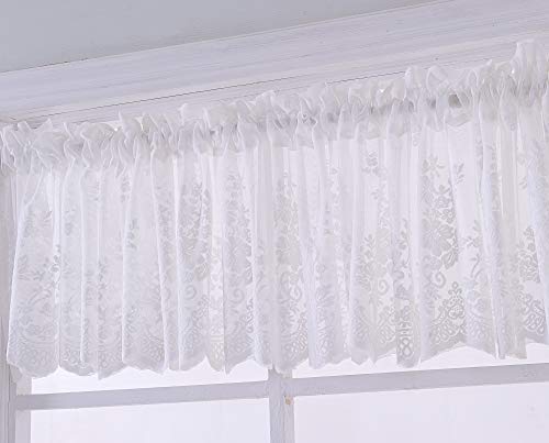 Topmodehome White Lace Valances For Windows 51X16Inch, Lace Floral Embroidered Semi Sheer Curtain For Kitchen Cafe Dinning Bath Room 1 Pcs (White) #TOP1