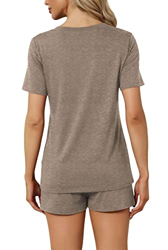 Image of RUBZOOF Women's Short Sleeve Pajama Sets with Pockets Casual V Neck 2 Piece Lounge Sets S-3XL