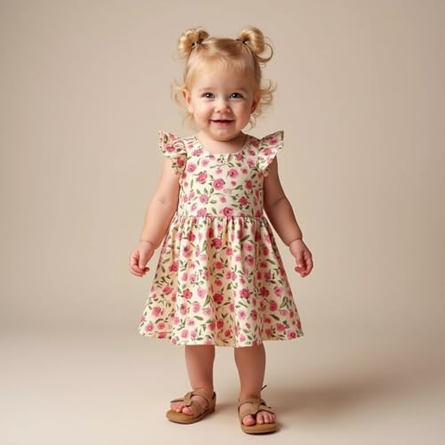 Image of A.T.U.N. (ALL THINGS UBER NICE) Baby Girls Floral Printed Knee Length Frocks | Stylish Sleeveless Traditional Beautiful Princess Dress and Special Occassions