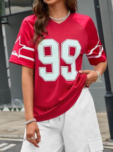 Image of LovelyWholesale Women's Oversized V Neck Jersey Shirts Summer Football Graphic Tee