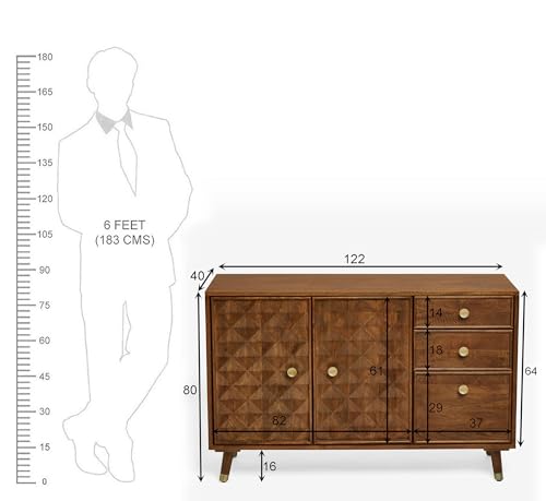 Image of The Attic Diamond Sideboard Honey, Multipurpose Cabinet for Kitchen and Living Room Storage, Classy Sideboard, Solid Mango Wood, Honey Matte Finish