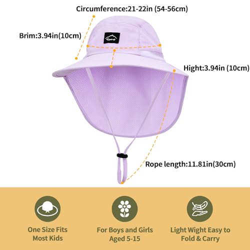Image of ZOORON Kids Sun Hat with Neck Flap UPF 50+ UV Protection Wide Brim Breathable Fishing Safari Beach Summer Hat for Boys Girls