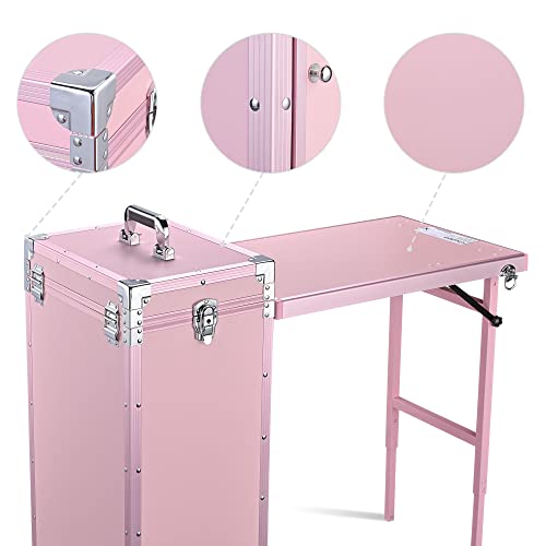 Rolling Manicure Table Nail Desk Makeup Train Case Travel Cosmetic Trolley For Technician Workstation Makeup Salon With 4 Drawers Mirror & Speaker #TOP2